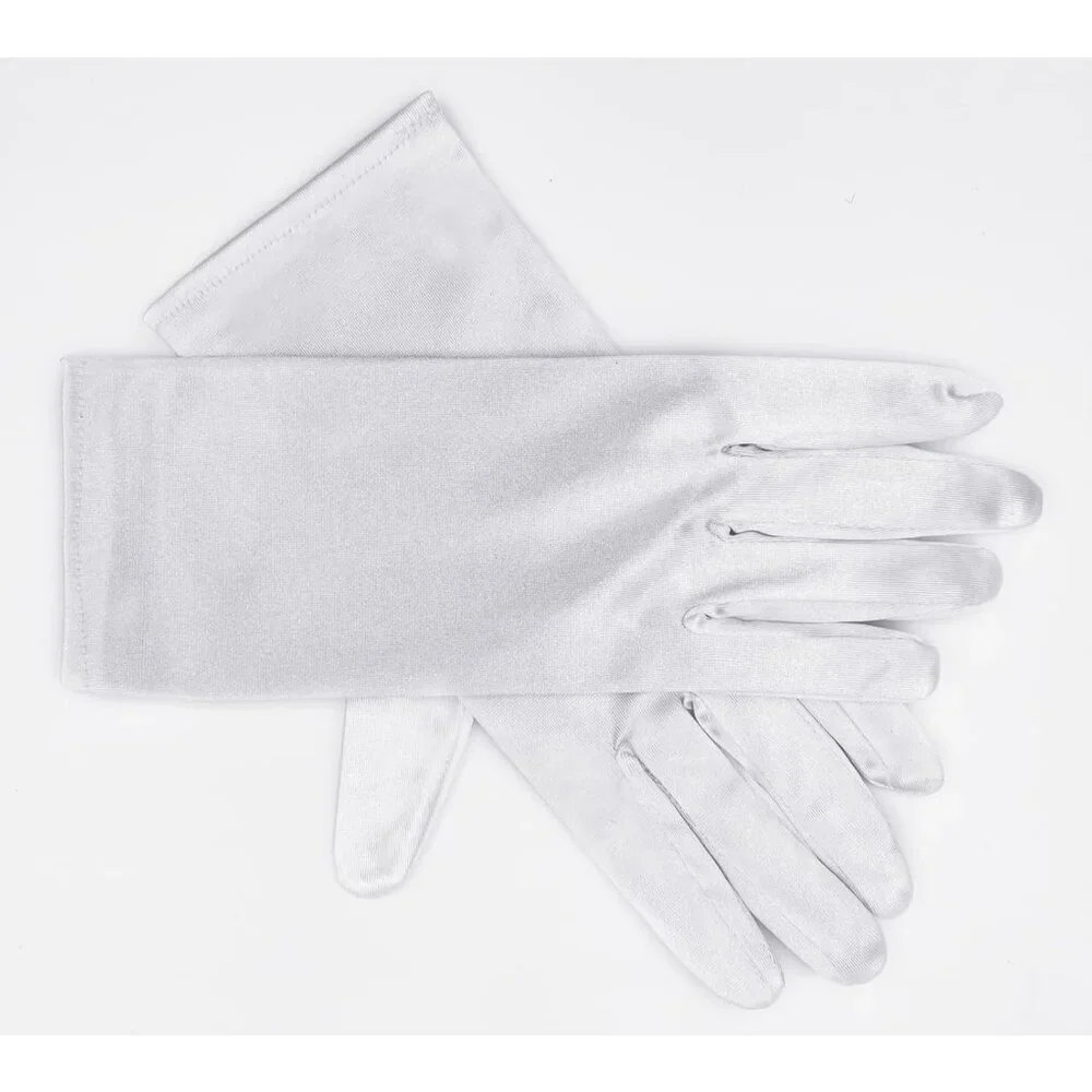 Women's White Short Satin Gloves Stretchy Fabric Formal Wedding Party Tea Prom